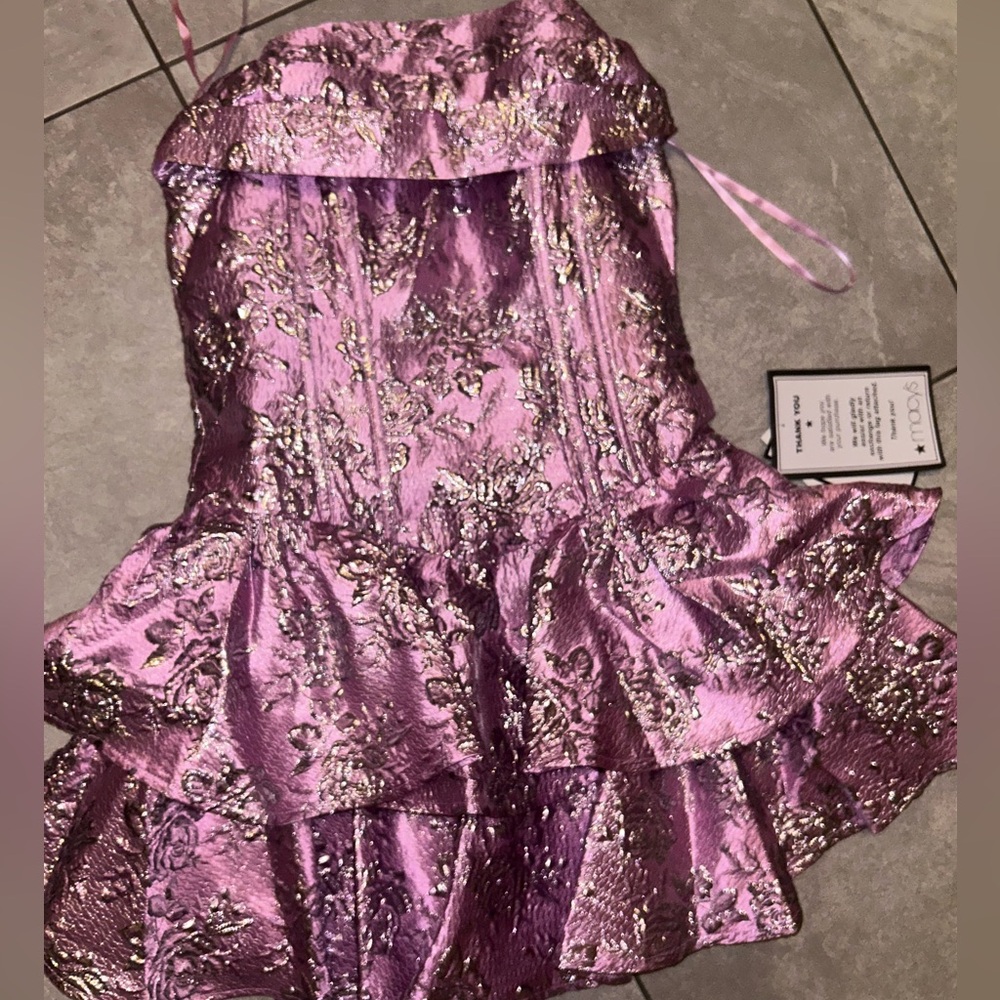 Macy's Pink and Silver Ruffle Mini Dress (ALEX AND SOPHIA) - Picture 2 of 4